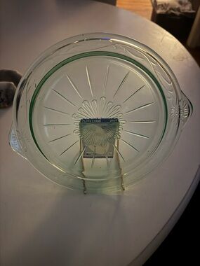 Green Depression Glass Server with Handles ‘Tendril’ US Glass USA